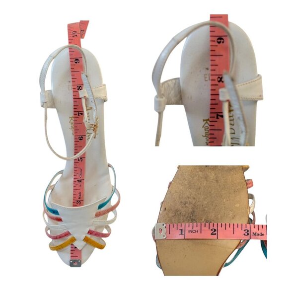 Vintage Amalfi Rangoni Sandals White Multi Strap Italy Block Heels, V-Cut Heels - Picture 11 of 11